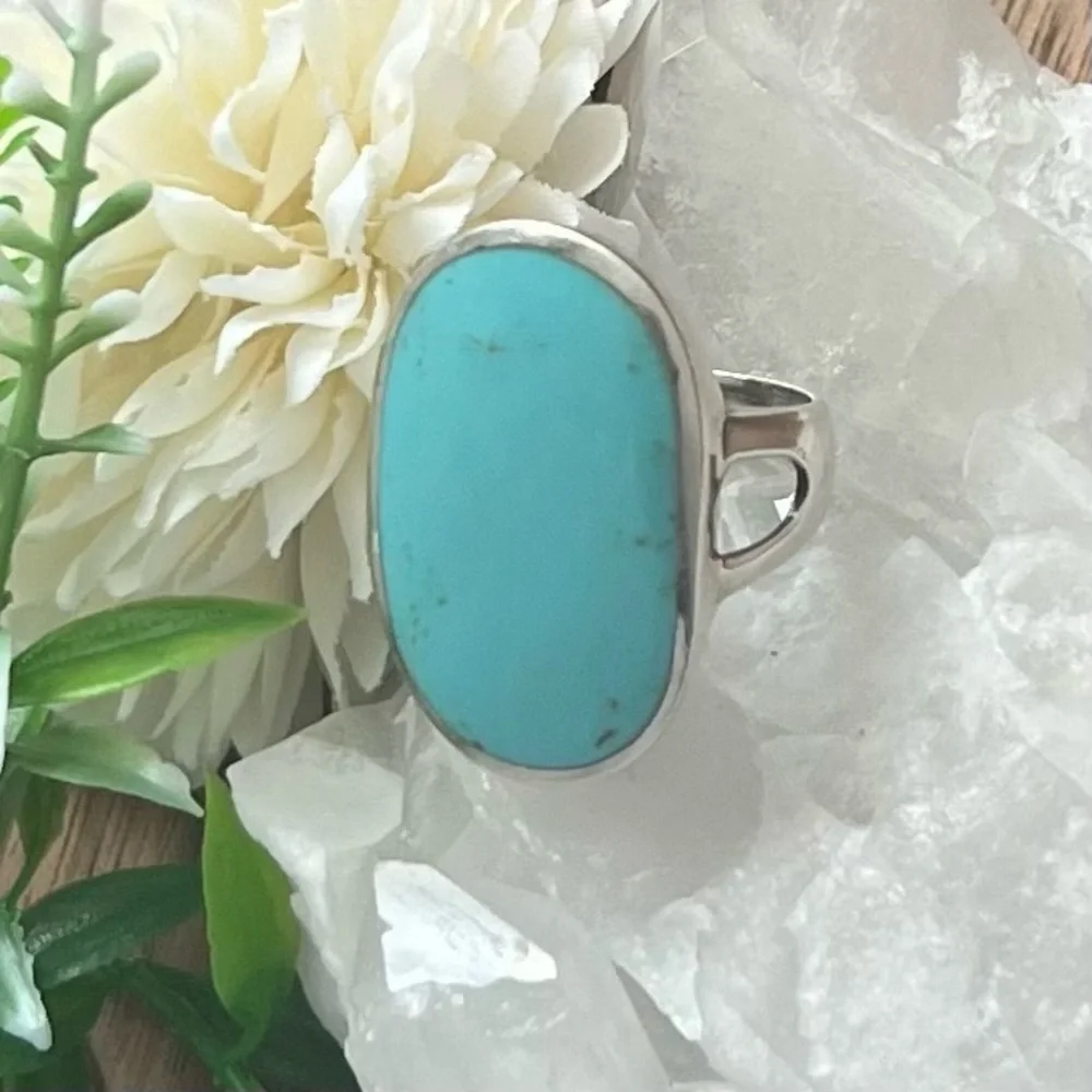 VINTAGE Turquoise Ring Size 7 Solid Sterling Silver 925 Chunky Ring - Picture 7 of 11